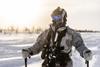 A US Army special forces soldier moves out on skis in Swedish Artic during a eb. 2022 exercise