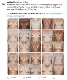 Adidas Tweet for the #SupportIsEverything campaign with 25 bare breasts