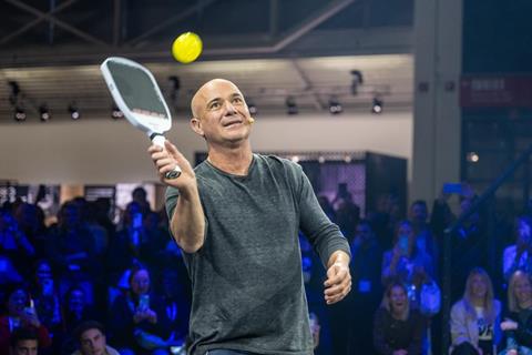 Andre Agassi playing pickleball at ISPO Munich 2024