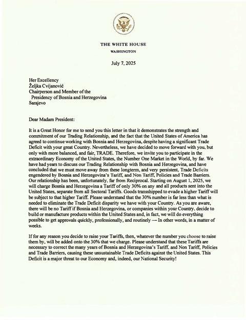 Trump Bosnia letter