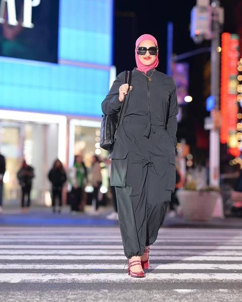 Fawzy wore her jumpsuit, which remains fashionable and appropriate for Muslim women.  Courtesy of @laraactive