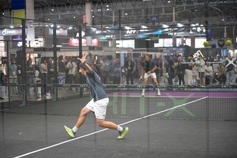 A padel game in the Play Arena at Padel World Summit 2025